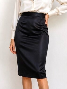 Vintage Eric Gaskins Silk Pencil Skirt USA Designer Black Womens 4 Lined Y2K
